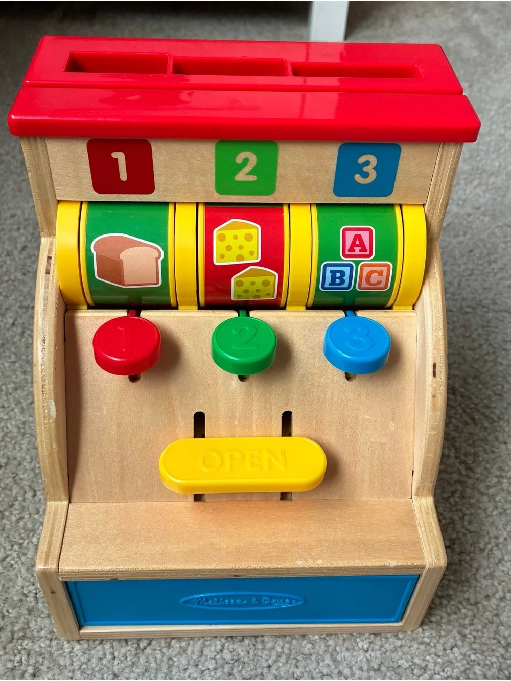 Melissa & Doug Wooden Learning Cash Register - Red, Yellow, Green, Blue